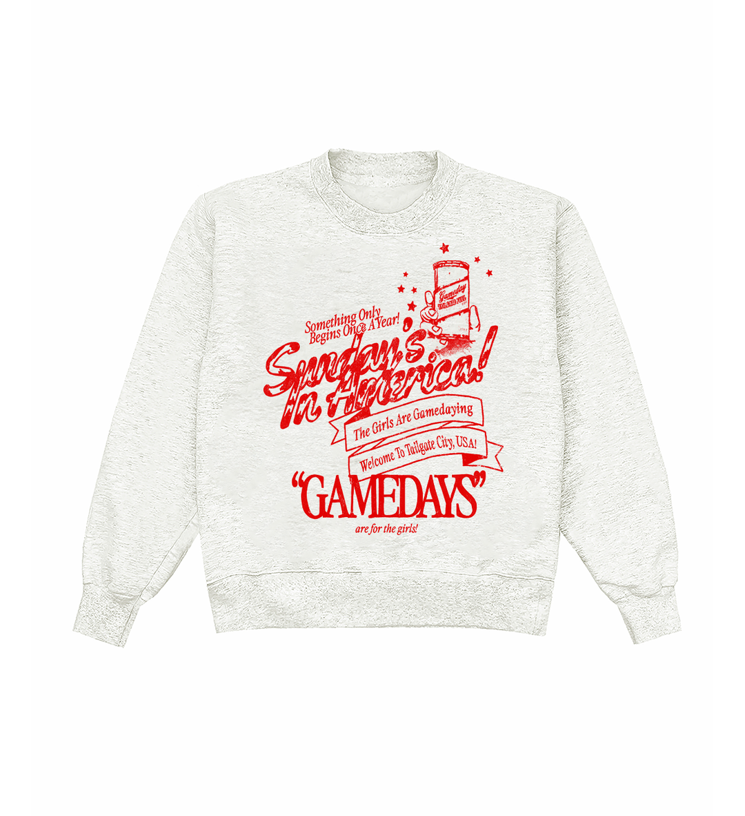 Sunday's In America In Red Heather Crewneck