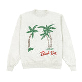 White sweatshirt with palm tree design and 'Beach Bar' text on a white background