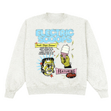 A light heather gray crewneck sweatshirt featuring a retro comic-style graphic of Frankenstein's monster holding an ice cream cone with the text 'ELECTRIC SCOOFS' and 'Featuring SCOOFS'.