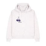 White hoodie with a graphic design on a white background