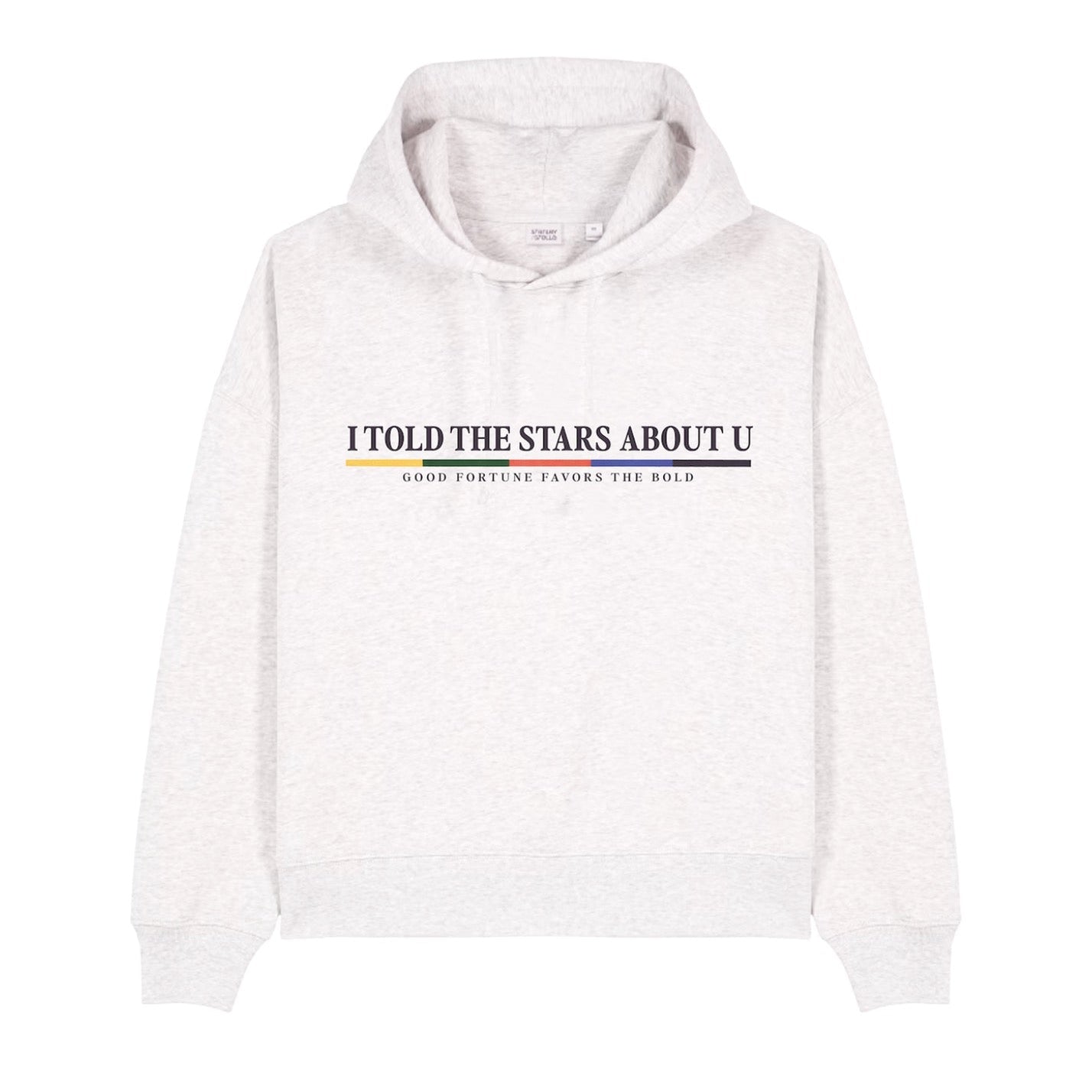 White hoodie with text on a white background