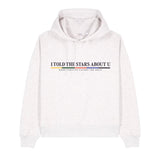 White hoodie with text on a white background