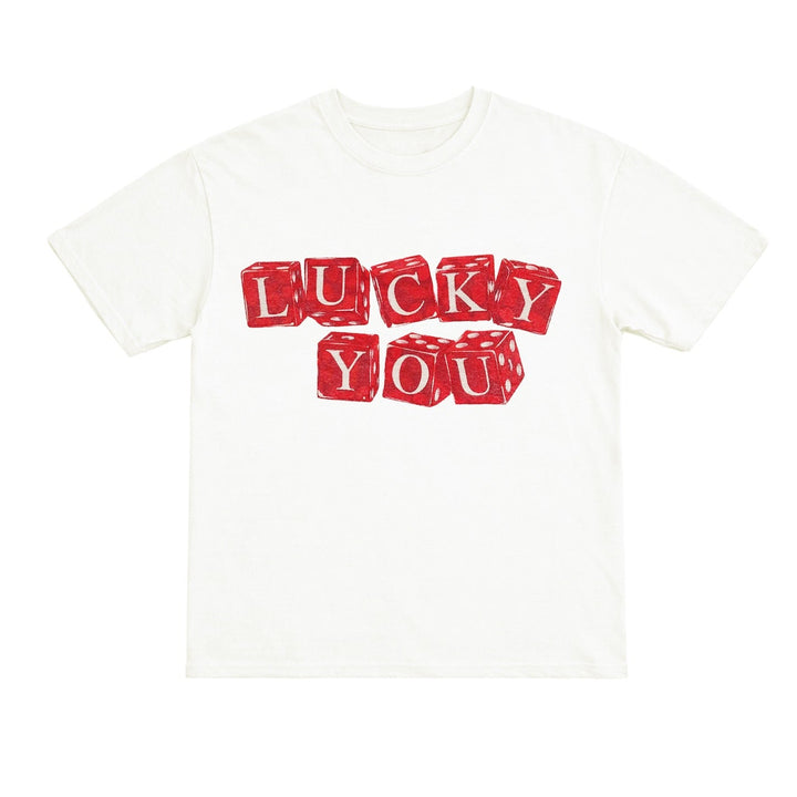 White t-shirt with red text &