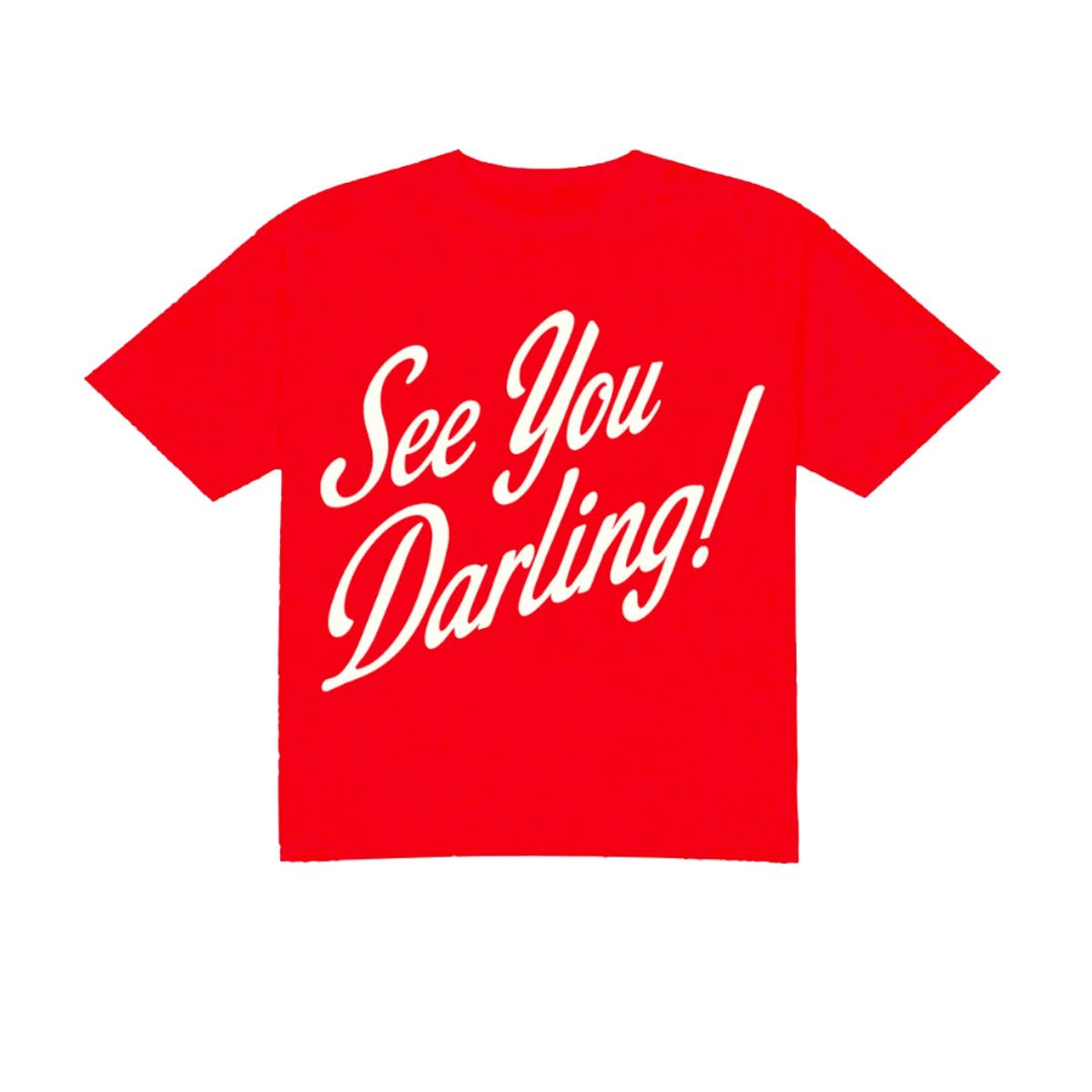 Red t-shirt with 'See You Darling!' text on a white background