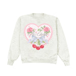 Light gray sweatshirt with floral heart design and text on a white background