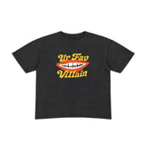 A black short-sleeve t-shirt with a graphic on the chest featuring yellow text that reads 'Ur Fay' above and 'Villain' below a red and white grinning mouth, shown on a plain white background.