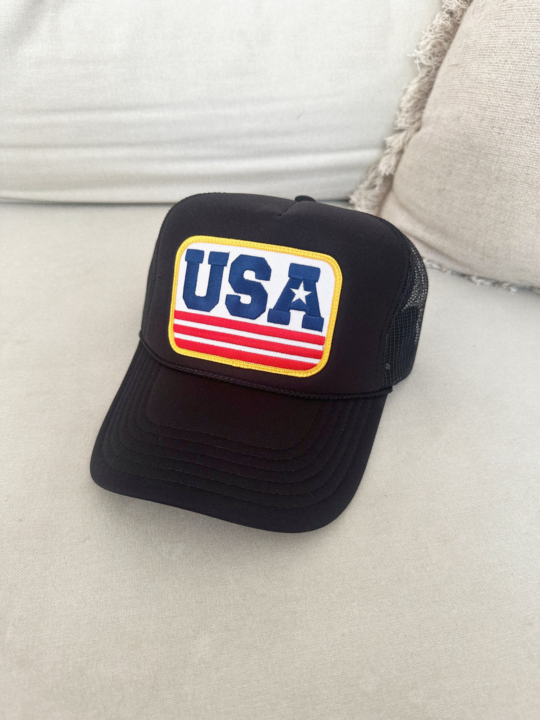 USA Badge Black Trucker Hat