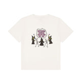 An off-white short-sleeve crewneck t-shirt featuring a circular graphic print of two goldfish in front of a blue hydrangea bush with the text 'LOVE' on the chest.